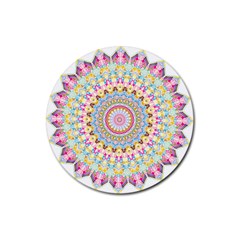Kaleidoscope Star Love Flower Color Rainbow Rubber Round Coaster (4 Pack) 