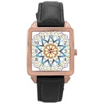 Prismatic Flower Floral Star Gold Green Purple Orange Rose Gold Leather Watch  Front