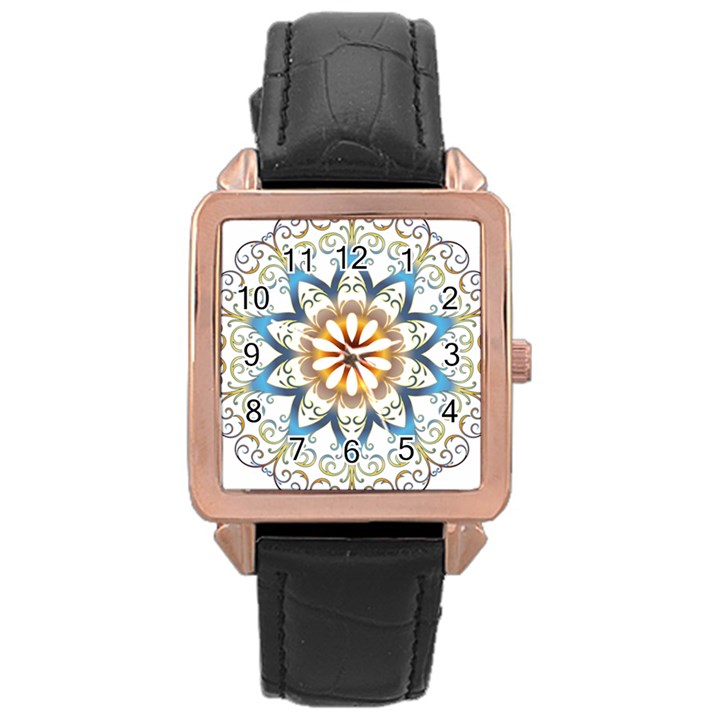 Prismatic Flower Floral Star Gold Green Purple Orange Rose Gold Leather Watch 