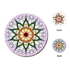 Prismatic Flower Floral Star Gold Green Purple Playing Cards (round) 