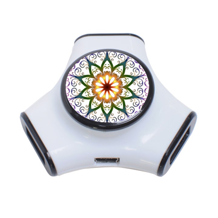 Prismatic Flower Floral Star Gold Green Purple 3-Port USB Hub