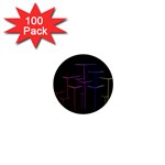 Space Light Lines Shapes Neon Green Purple Pink 1  Mini Buttons (100 pack)  Front