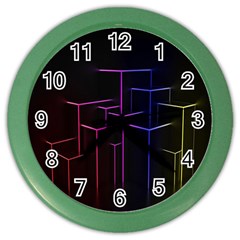 Space Light Lines Shapes Neon Green Purple Pink Color Wall Clocks by Alisyart