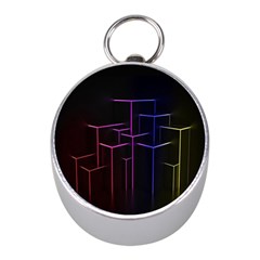 Space Light Lines Shapes Neon Green Purple Pink Mini Silver Compasses by Alisyart