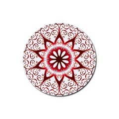 Prismatic Flower Floral Star Gold Red Orange Rubber Coaster (round)  by Alisyart