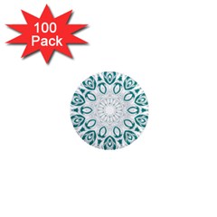 Vintage Floral Star Blue Green 1  Mini Magnets (100 Pack) 