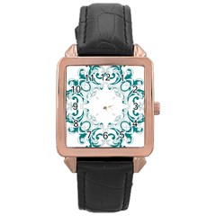 Vintage Floral Style Frame Rose Gold Leather Watch  by Alisyart