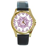 Frame Flower Star Purple Round Gold Metal Watch Front