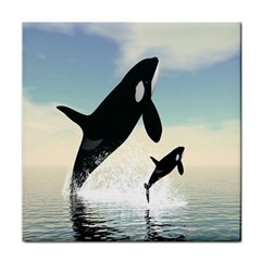 Whale Mum Baby Jump Tile Coasters