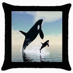 Whale Mum Baby Jump Throw Pillow Case (black) by Alisyart