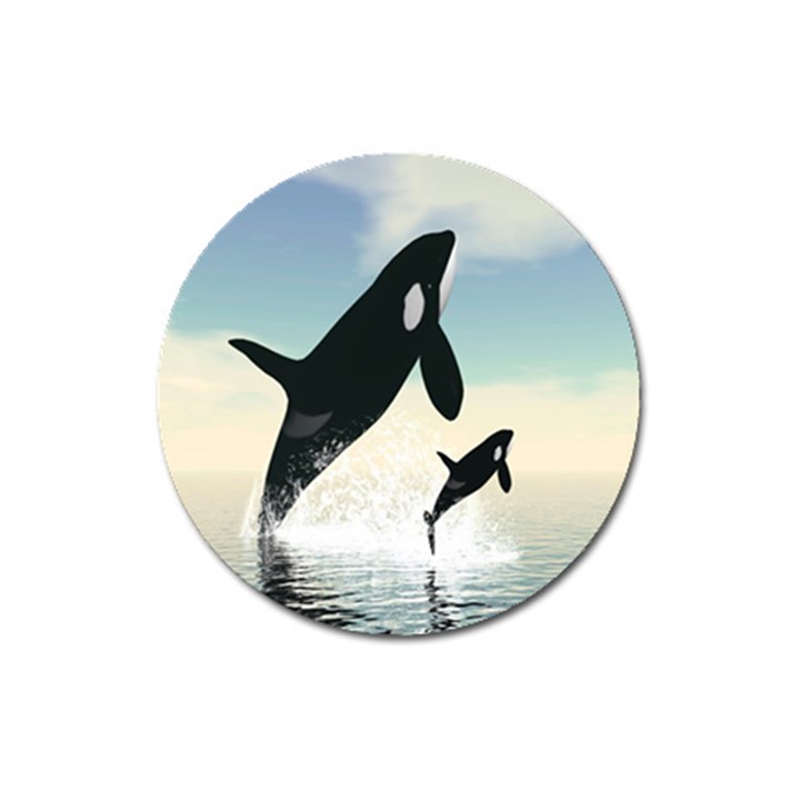 Whale Mum Baby Jump Magnet 3  (Round)