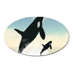 Whale Mum Baby Jump Oval Magnet by Alisyart