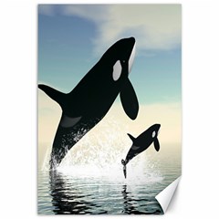 Whale Mum Baby Jump Canvas 12  X 18   by Alisyart