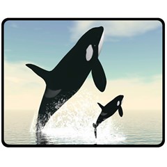 Whale Mum Baby Jump Fleece Blanket (medium)  by Alisyart