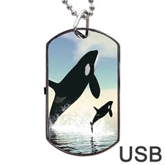 Whale Mum Baby Jump Dog Tag Usb Flash (one Side)