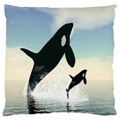 Whale Mum Baby Jump Large Flano Cushion Case (two Sides) by Alisyart