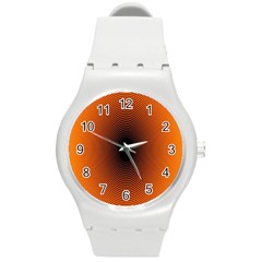 Abstract Circle Hole Black Orange Line Round Plastic Sport Watch (m)