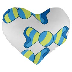 Candy Yellow Blue Large 19  Premium Flano Heart Shape Cushions