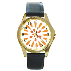 Circle Orange Round Gold Metal Watch by Alisyart