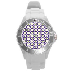 Circle Purple Green White Round Plastic Sport Watch (l)