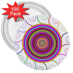 Abstract Spiral Circle Rainbow Color 3  Buttons (100 pack) 