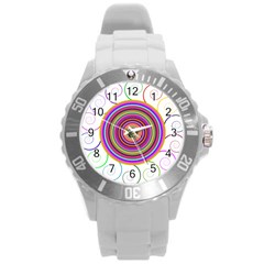 Abstract Spiral Circle Rainbow Color Round Plastic Sport Watch (l)