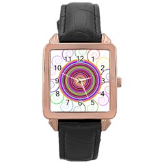 Abstract Spiral Circle Rainbow Color Rose Gold Leather Watch 