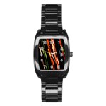 Colorful Diagonal Lights Lines Stainless Steel Barrel Watch Front