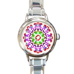 Decoration Red Blue Pink Purple Green Rainbow Round Italian Charm Watch Front