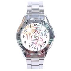 Fireworks Orange Blue Red Pink Purple Stainless Steel Analogue Watch