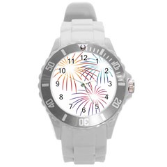 Fireworks Orange Blue Red Pink Purple Round Plastic Sport Watch (l) by Alisyart