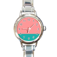 Flag Color Pink Blue Line Round Italian Charm Watch