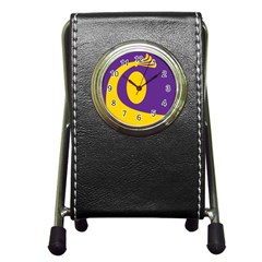 Flag Purple Yellow Circle Pen Holder Desk Clocks