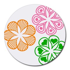 Flower Floral Love Valentine Star Pink Orange Green Round Mousepads