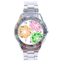 Flower Floral Love Valentine Star Pink Orange Green Stainless Steel Analogue Watch by Alisyart