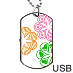 Flower Floral Love Valentine Star Pink Orange Green Dog Tag Usb Flash (one Side) by Alisyart