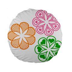 Flower Floral Love Valentine Star Pink Orange Green Standard 15  Premium Flano Round Cushions by Alisyart