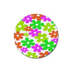 Flowers Floral Sunflower Rainbow Color Pink Orange Green Yellow Rubber Coaster (round)  by Alisyart