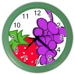 Fruit Grapes Strawberries Red Green Purple Color Wall Clocks by Alisyart