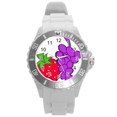 Fruit Grapes Strawberries Red Green Purple Round Plastic Sport Watch (l)