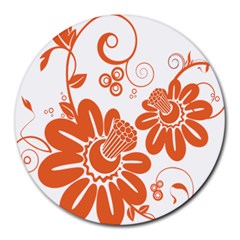 Floral Rose Orange Flower Round Mousepads by Alisyart