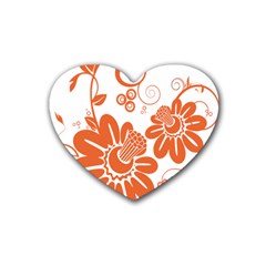 Floral Rose Orange Flower Rubber Coaster (heart) 