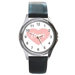 Love Valentines Heart Pink Round Metal Watch