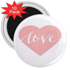 Love Valentines Heart Pink 3  Magnets (10 pack) 