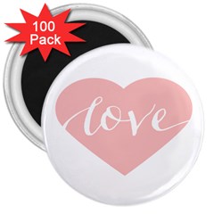 Love Valentines Heart Pink 3  Magnets (100 pack)