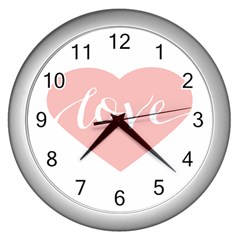 Love Valentines Heart Pink Wall Clocks (Silver) 