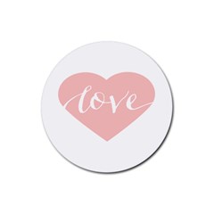Love Valentines Heart Pink Rubber Round Coaster (4 pack) 