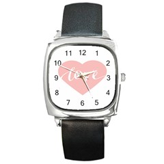 Love Valentines Heart Pink Square Metal Watch