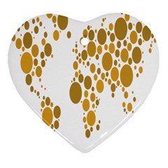 Map Dotted Gold Circle Heart Ornament (two Sides)