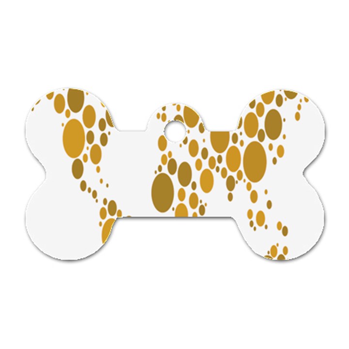 Map Dotted Gold Circle Dog Tag Bone (One Side)